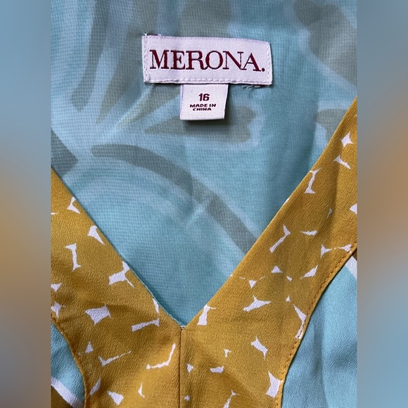 Merona Size 16 Mixed Pattern Color-blocked Belted Sleeveless Dress Seafoam Green - Picture 3 of 10